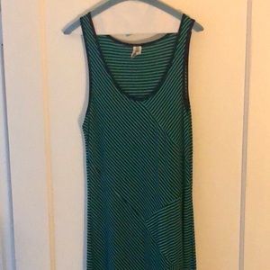 Sleeveless navy and teal striped dress